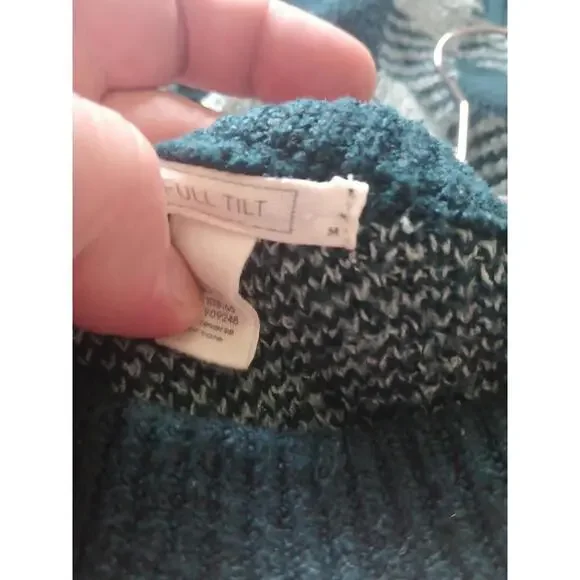 FULL TILT Wavy Checker Sweater Large Green  Y2K 90s Retro Size Medium - Picture 3 of 9